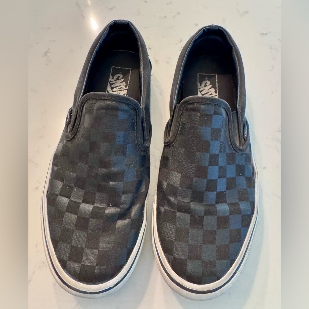 Vans Black and Gray Checkered Slip-Ons
